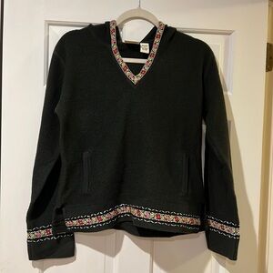 Vintage wool hooded sweater with floral trim